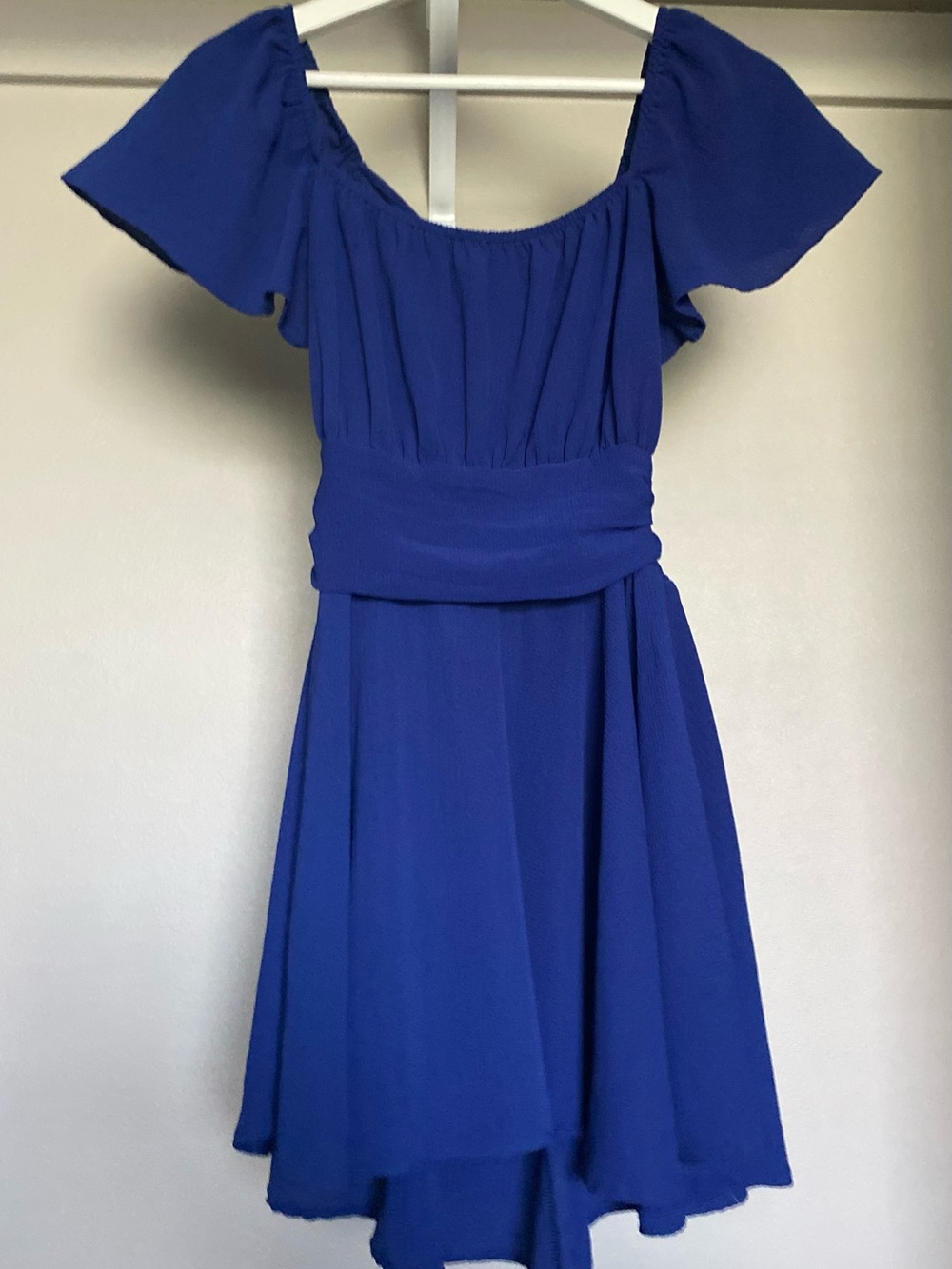 Women's Royal Blue Short Flutter Sleeve Dress